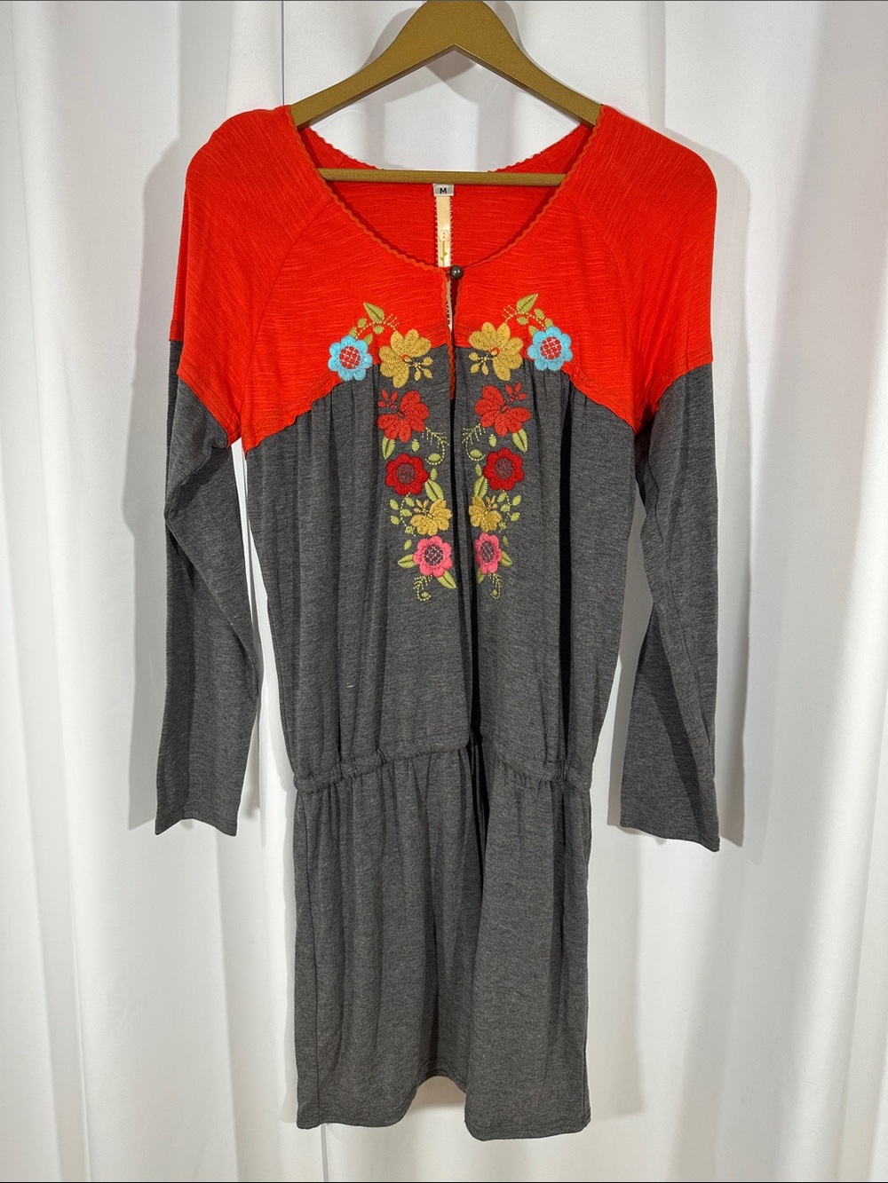 Uncle Frank Embroidered Floral Front Dress Size M Boho Western Tunic Dress